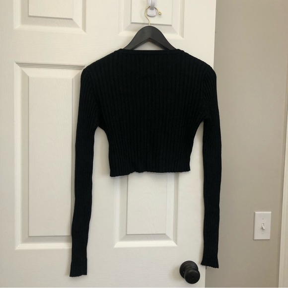 UNIF X Urban Outfitters Ribbed Cropped Henley Crop Long Sleeve Top in Black M/L - Picture 5 of 14